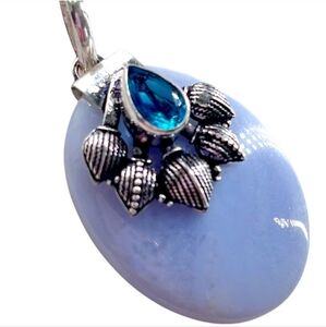 Blue Chalcedony blue topaz Silver Pendant
